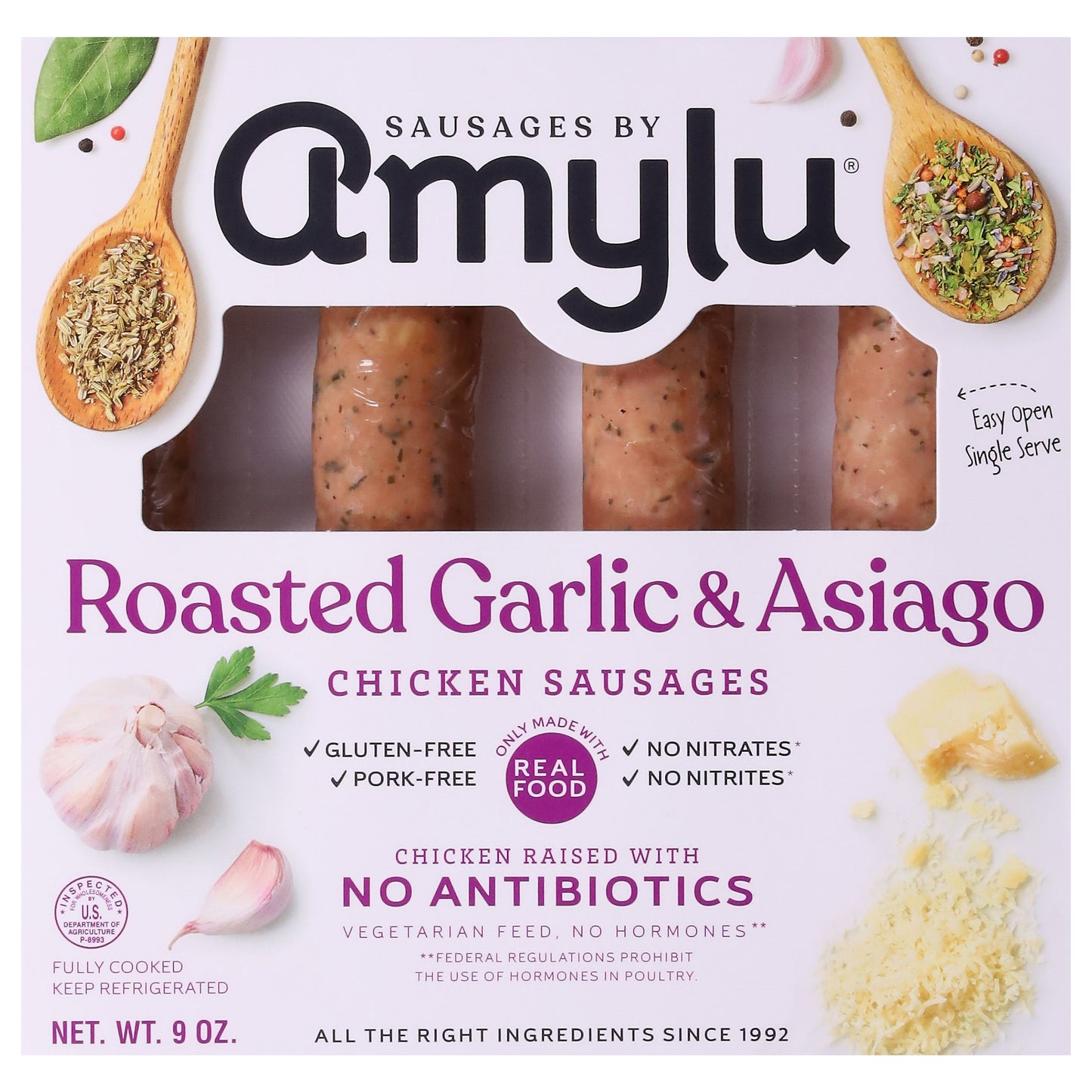 Sausages by Amylu Roasted Garlic & Asiago Chicken Sausages