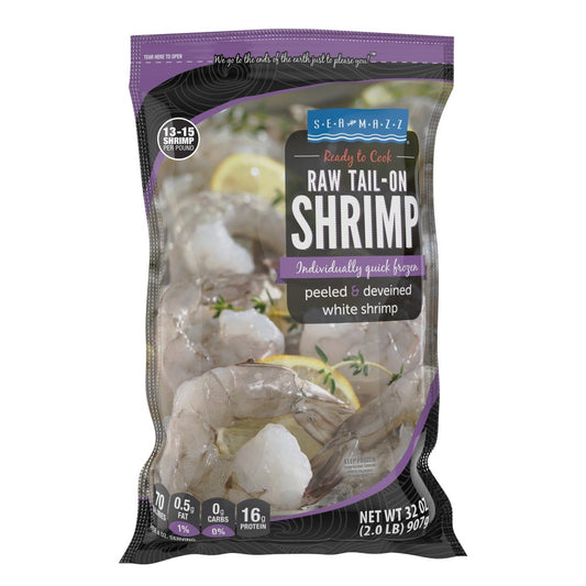 Sea Mazz Raw Tail-On Shrimp Peeled & Deveined 13-15 ct.